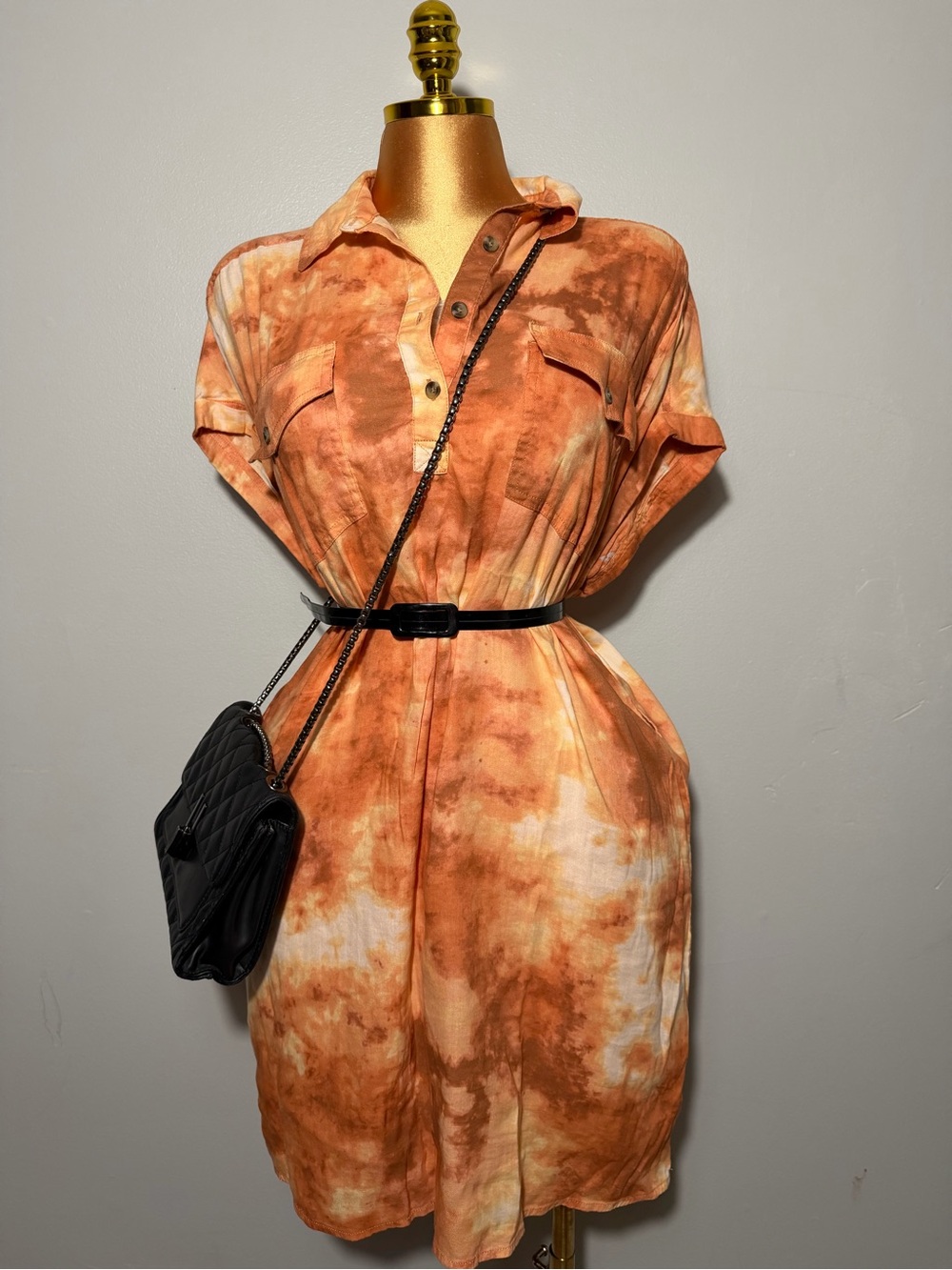 Tie-Dye Print Crepe  Shirtdress - EC SS UTILITY BELTED SHIRTDRESS